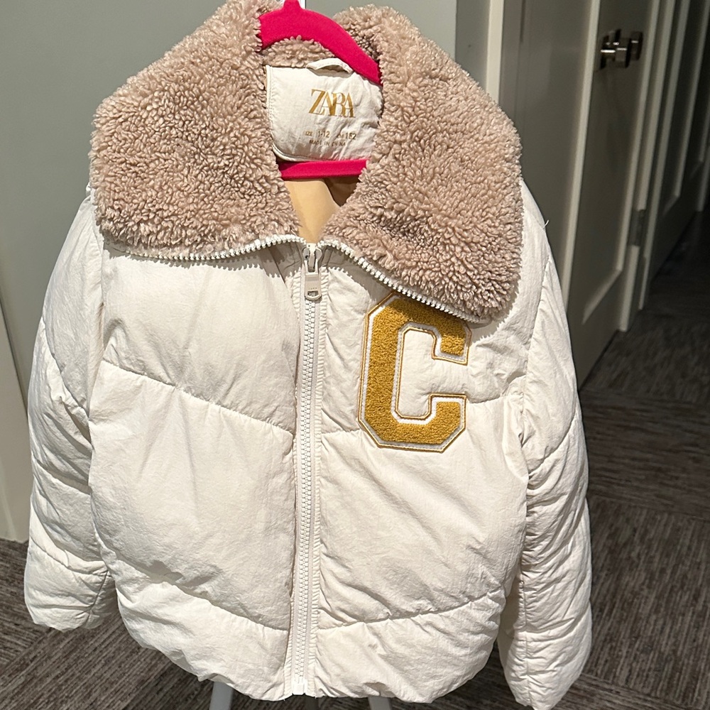 Zara Kids Cream and Brown Puffer Jacket